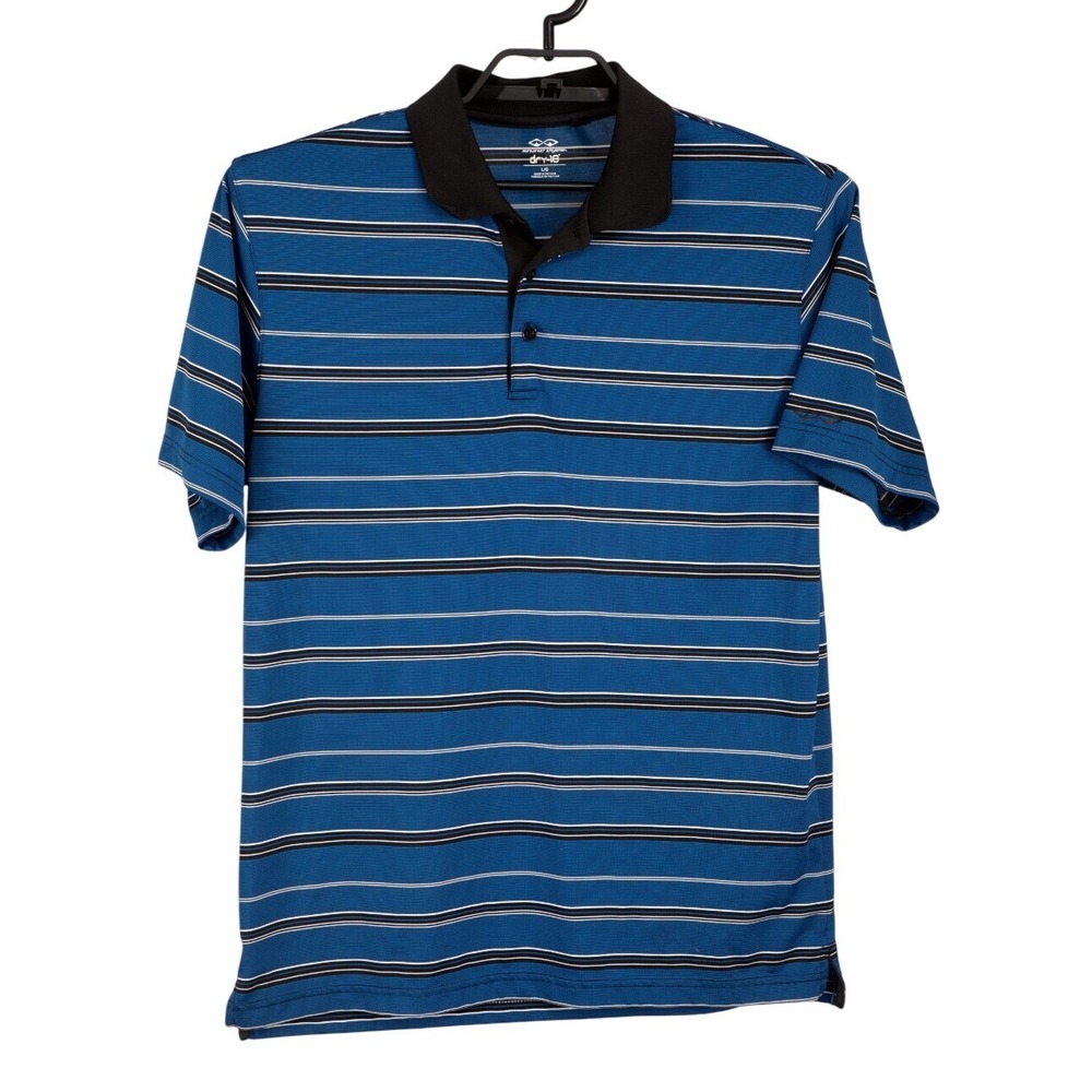 Snake Eyes Dry-18 Polo Shirt Mens Large Blue Striped Short Sleeve Golf Top
